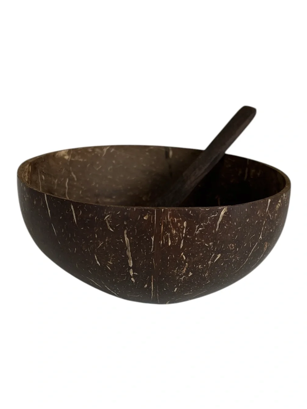 Coconut Shell Bowl with wooden Spoon - Natural Dark Brown